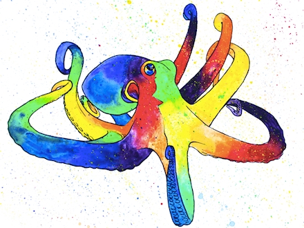 Rainbow/Colorful Watercolor Series Octopus
